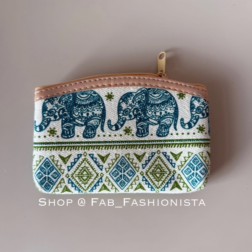 🛍️ Elephant Print Pouch - Blue and Green